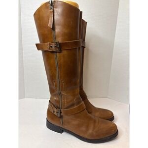 Matisse Militia 7.5 Brown Leather Knee High Boots Buckle Accent *see notes/pics